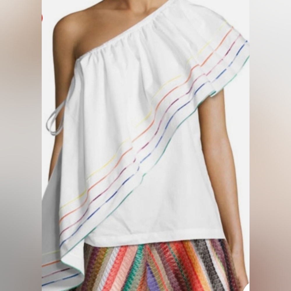 NWT Alcee White One Shoulder Ruffle Blouse, Size XS
